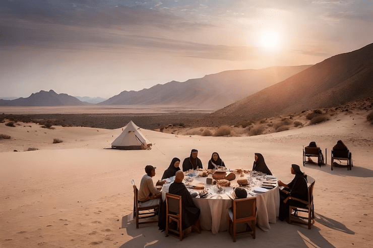 group-people-eating-dinner-deser